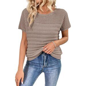 Women's Acrylic Crew Neck Short Sleeve Knit Sweater Top Size S-2XL Versatile